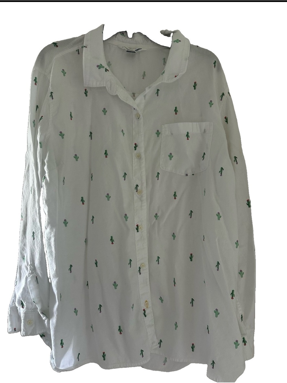 Old Navy White Shirt with Green Cactus Motif